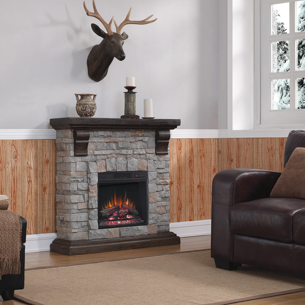 ClassicFlame Denali Stone Electric Fireplace Mantel Package in Brushed Dark Pine - 18WM10400-I601 - image 2 of 4