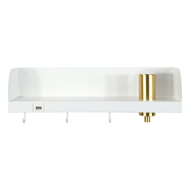 Bloomingville 15.75 in.W Metal Wall Shelf with Light, USP, and 3 Hooks