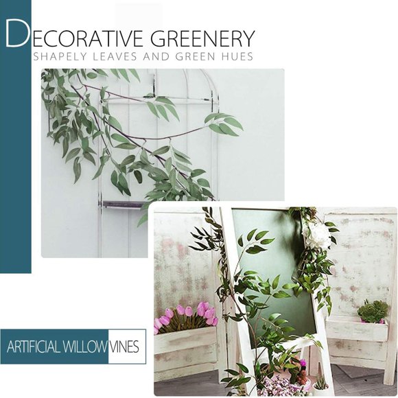3 Pack (16.8Ft) Artificial Willow Leaves Vines Twigs- Fake Silk Hanging Willow Plant Greenery Garland String for Indoor