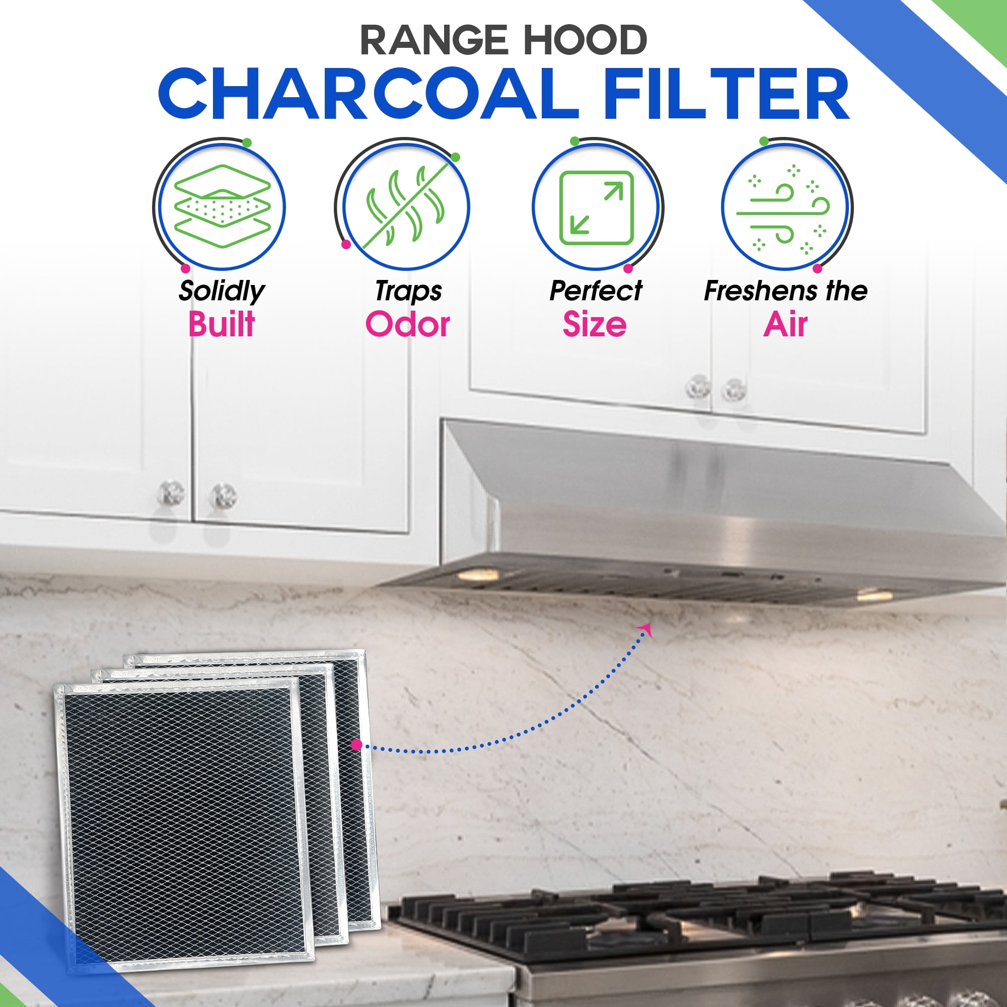 Charcoal Filter Replacement for W10412939 Whirlpool Range Hood Filter 11.02” x 9.73” - Ductless Kitchen Stove Overhead Charcoal Filter Replaces Whirlpool Vent Hood Filter Carbon Filter (2-Pack)