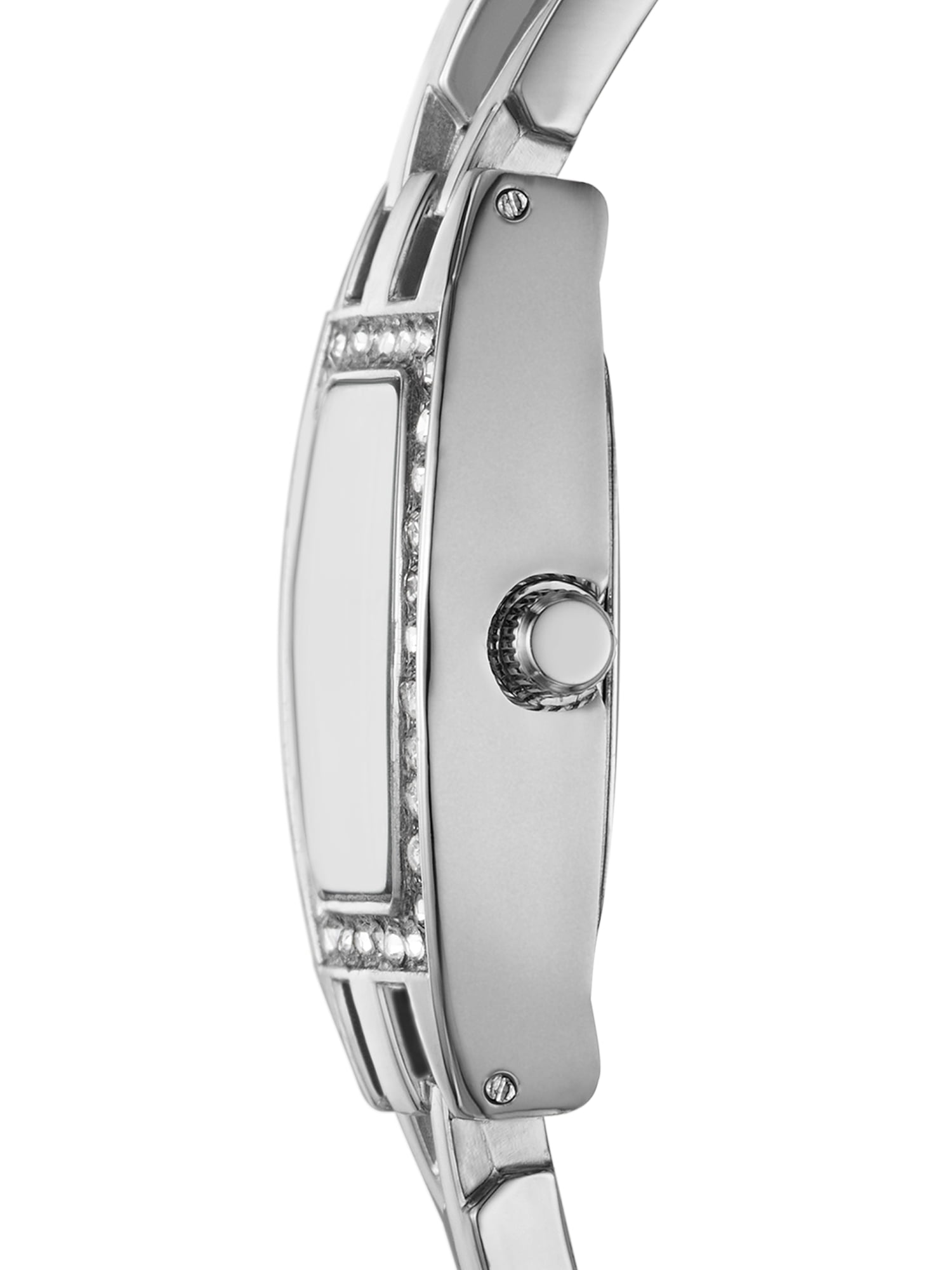 Time and Tru Ladies' Watch, Silver Rectangle Case with Clear Stone Bezel, Silver Sunray Dial and Silver Half Bangle with Jewelry Clasp Closure (FMDOTT104)