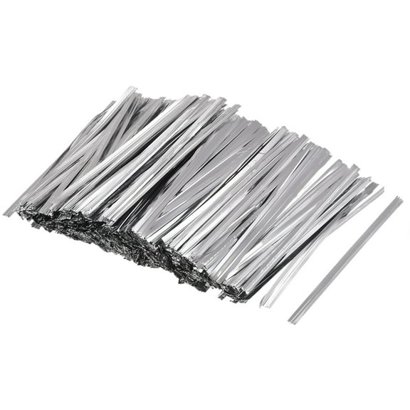 Uxcell Foil Twist Ties 2.36" Plastic Closure Tie for Bread Candy Silver Tone 750Pcs