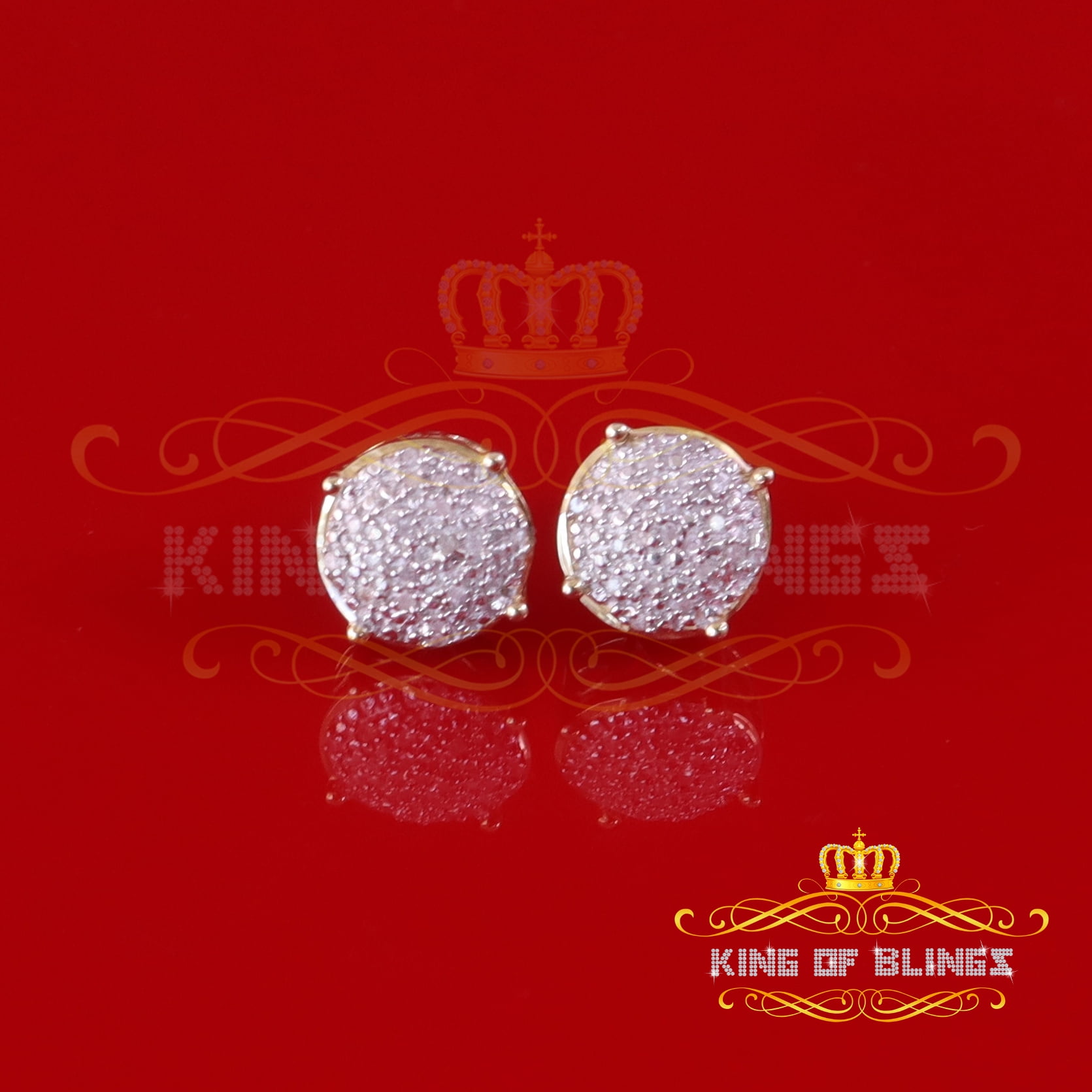 King of Bling's 0.10ct Diamond 925 Sterling Yellow Silver for Men's & Womens Stud Round Earrings