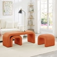 thumbnail image 2 of Modern U-Shaped Teddy Ottoman Set of 3 with Soft Beige Canvas 44 " and 18 " Stools Perfect for Living Room Footrest or Entryway, 2 of 6