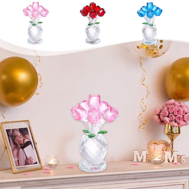 Fiudx Adorno de Rosa de Cristal, Elegante Decoración de Cristal, Diseño Floral Realista, Regalo Perfecto para San Valentín, Regalo Romántico para Aniversarios, Tamaño 6,3 X 6,3 X 10,5 Cm.
