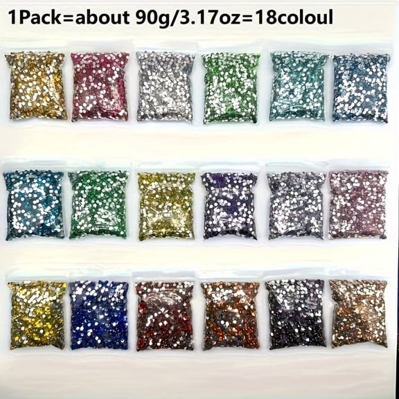 18-color/ 90g/ 3.17oz 5D Resin Round Brilliant DIY Kit, with A Diameter Of 3mm, Silvery Flat-bottom Brilliant, Suitable for DIY Painting On Handcrafted Creative Items Such As Nail Art, Coasters,