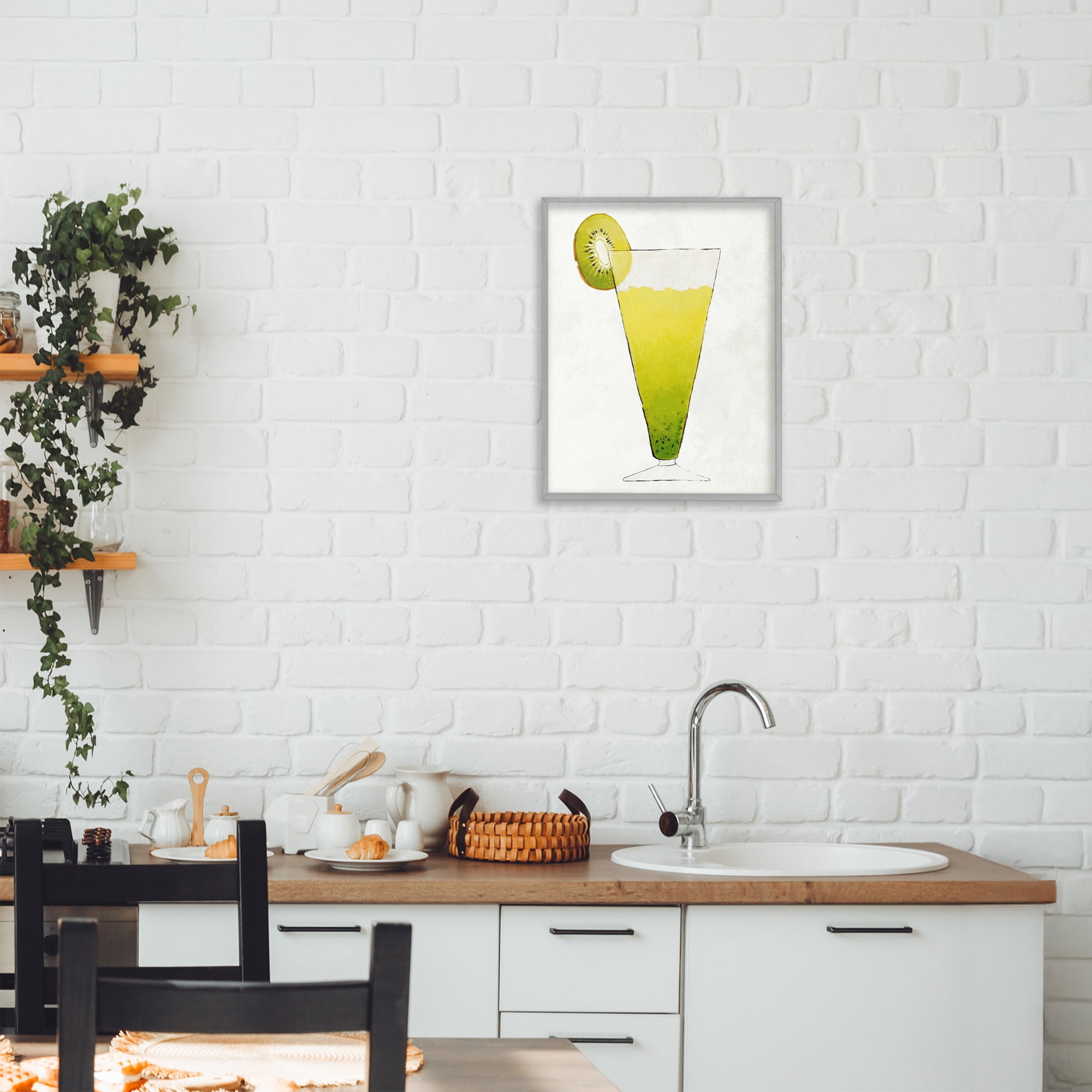 Stupell Industries Summer Cocktail Kiwi Slice Gray Framed Giclee Art, design by Lorenzo Collective