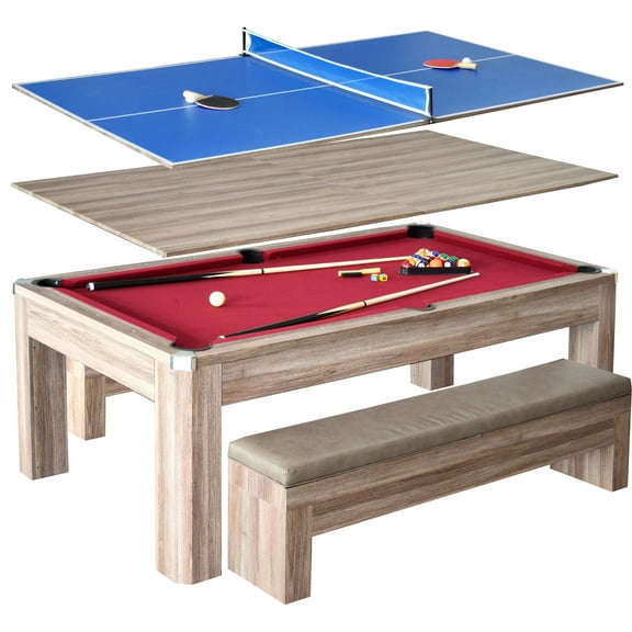 Hathaway Newport Pool Table Combo Set with Benches, 7-ft, Woodgrain Finish