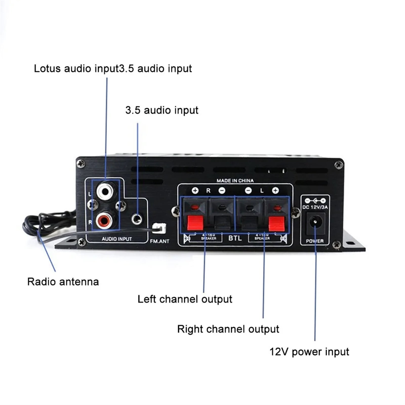 AK380 Bluetooth-Compatible Amplifier 2 Channel Subwoofer Amplifier HIFI Bass 40W+40W Music Player USB AUX for Home Car ,Low Profile Design