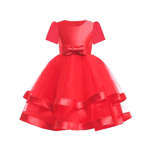 Girls Dress Short Sleeve Red Ball Gown Wedding Party Pageant 6 Years