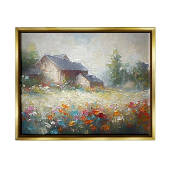 Stupell Industries Abstract Floral Countryside Landscape Painting Gold Floater Framed Canvas Art Print Wall Art, 31 x 25