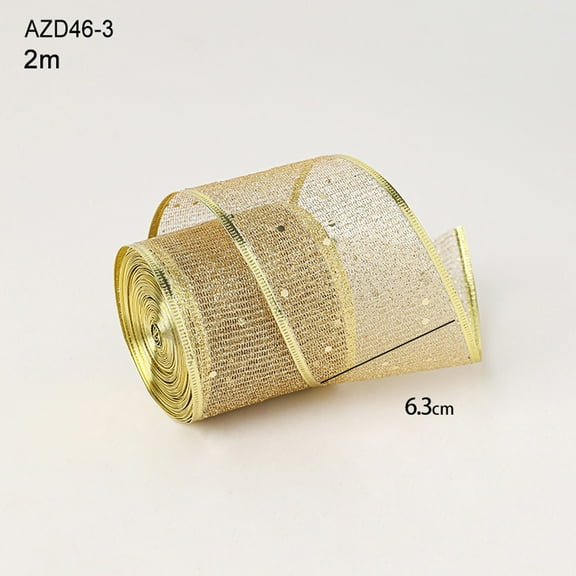 Todaioua Swirl 2.5" X 2.2 YD Gauze Sheer Curling Wired Glitter Ribbon, Gold, Holiday Ribbons for Wreaths Bows Crafts and Christmas Decorations, Gift Wrapping