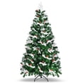 thumbnail image 1 of Costway Arbre de Noël à Charnière Enneigé Non Éclairé de 6 Pieds avec 818 Pointes Mélangées et Baies Rouges, 1 of 9