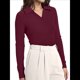 thumbnail image 3 of Camisas de Mujer de Larga, Informales, de Negocios, con Cuello en V, Suéter de Punto Acanalado, Blusas Ajustadas. Vino Tinto XL, 3 of 5