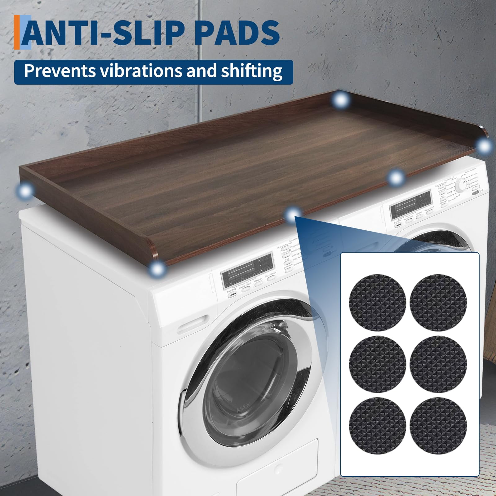 Huisuilinss Washer Dryer Countertop,Laundry Countertop,Wood Washer And Dryer Covers,Washer And Dryer Countertop With 2.75" H Edge Rails,Anti-Slip Pads For Laundry Room Organization And Storage