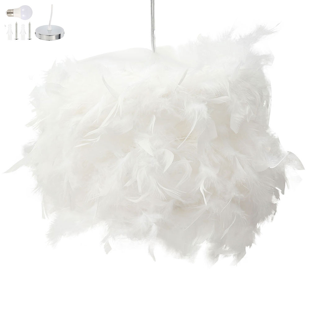 THREN Feather Light Shade Adjustable Round Feather Chandelier Ceiling Pendant Light Fluffy Lamp Lightshade for Table Lamp Floor Lamp Bedroom Living Room Wedding Party Decoration 30cm (White) - image 4 of 10