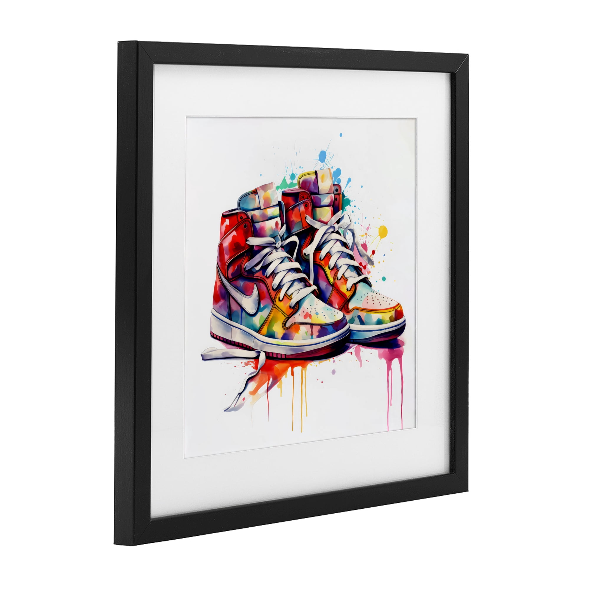 Stupell Industries Sneakers with Watercolor Drip Black Framed Print Under Glass, design by Creative Studio