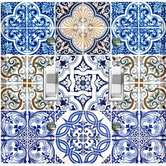 Metal Light Switch Plate Cover Colorful Fancy Tile Pattern Collage TIL009