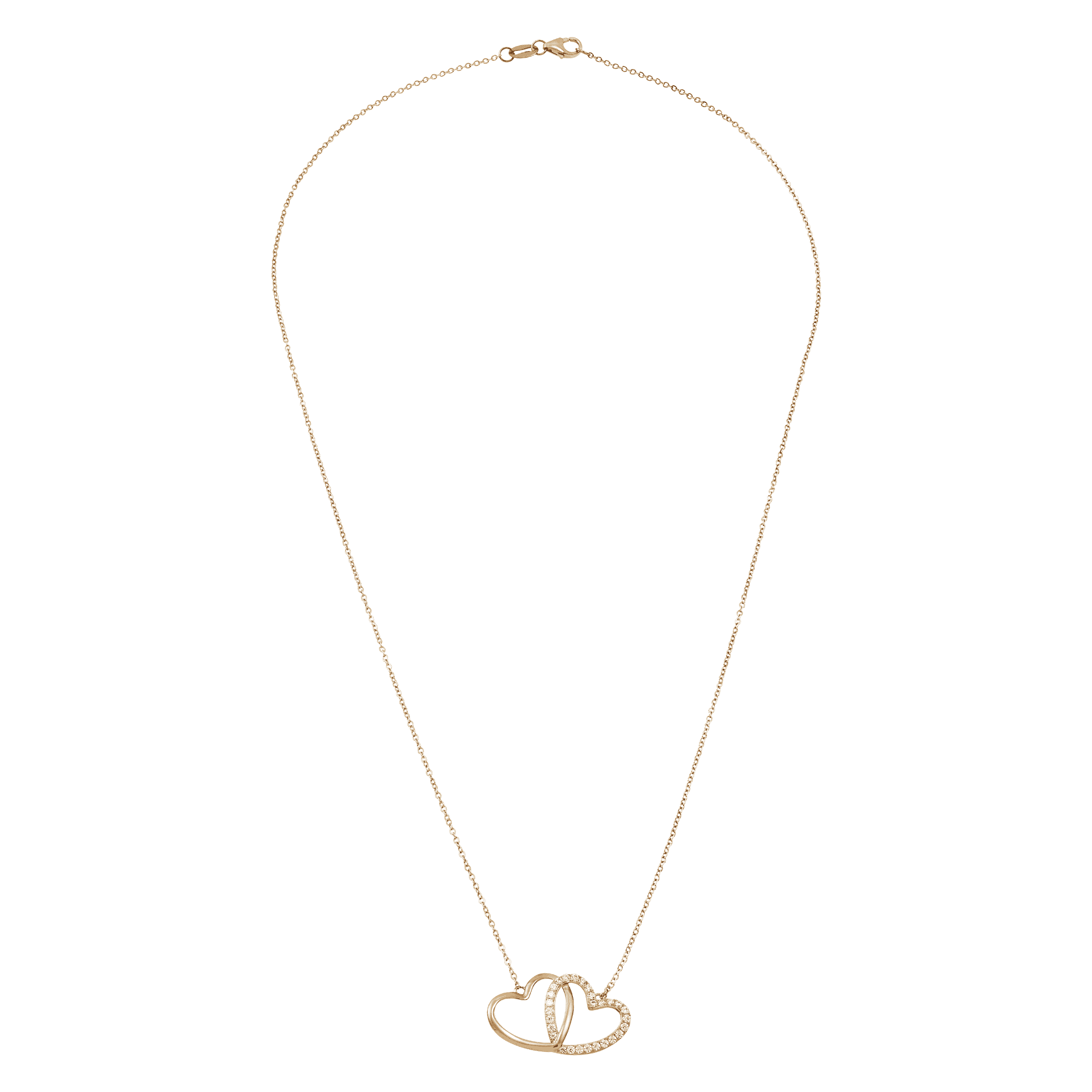 Women's Finecraft Interlocking Hearts Pendant Necklace with Cubic Zirconias in 10kt Yellow Gold, 17.5"