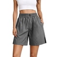 thumbnail image 3 of Women's Cotton Elastic Waist Casual Shorts with Pockets, Summer Buttons Shorts, Comfy Soft Shorts for Women, Casual Daily Summer Beach Vacation, Womens | VerBelle,Dark Gray XL, 3 of 7
