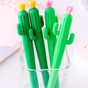 JWshufel 4 Piece Cactus Shaped Pens Gel Ink Refillable Relaxedable Grip for School Office Home Writing Supplies Gifts with Replaceable Refills Safe Material