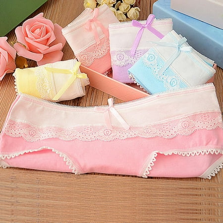 - 3Pcs Lace Edge Cotton Seamless Briefs Women Panties Low Waist Triangular Underwear