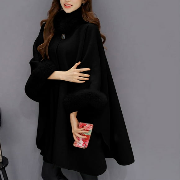 Miqool Winter Coat Women's Cape Jacket Ladies Bat Sleeve Warm Cape Overcoat Long Cloak Outwear Casual Open Front Shawls on Sale Clearance