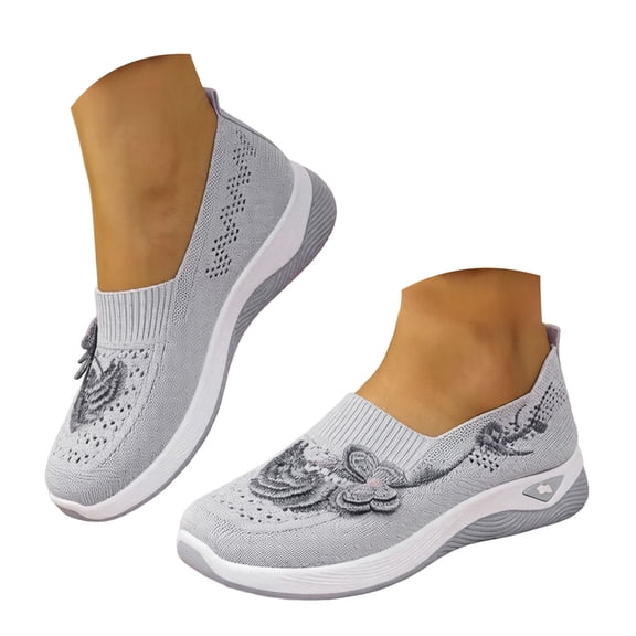 YLYL Womens Embroidered Knit Sneakers Thick Sole No Slip Arch Support Breathable Lightweight Walking Shoes