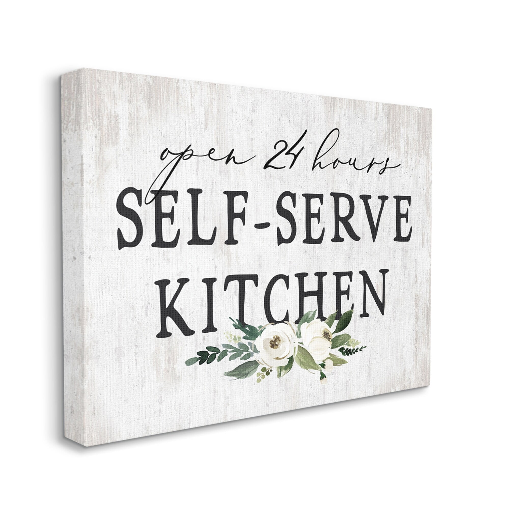 Stupell Industries Self-Serve Kitchen Sign White Flowers 24 Hours, 40 x 30,Design by Lettered and Lined