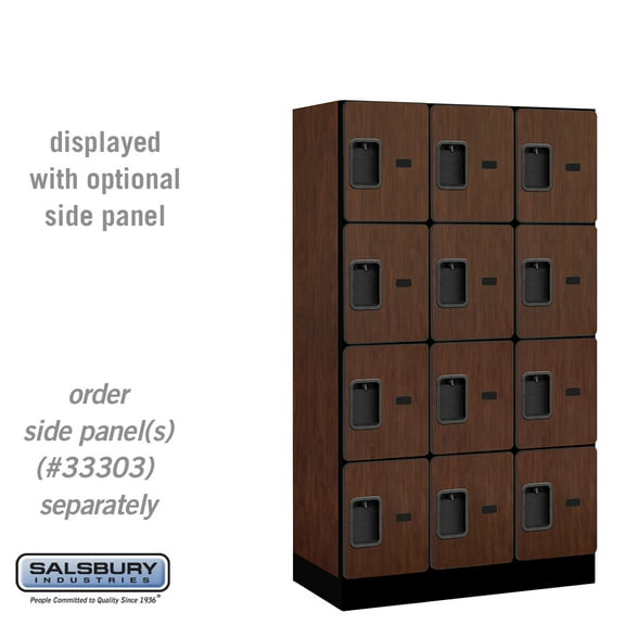 Salsbury 12 in. x 5 ft. x 18 in. 3 Wide Four Tier Designer Wood Locker - Mahogany