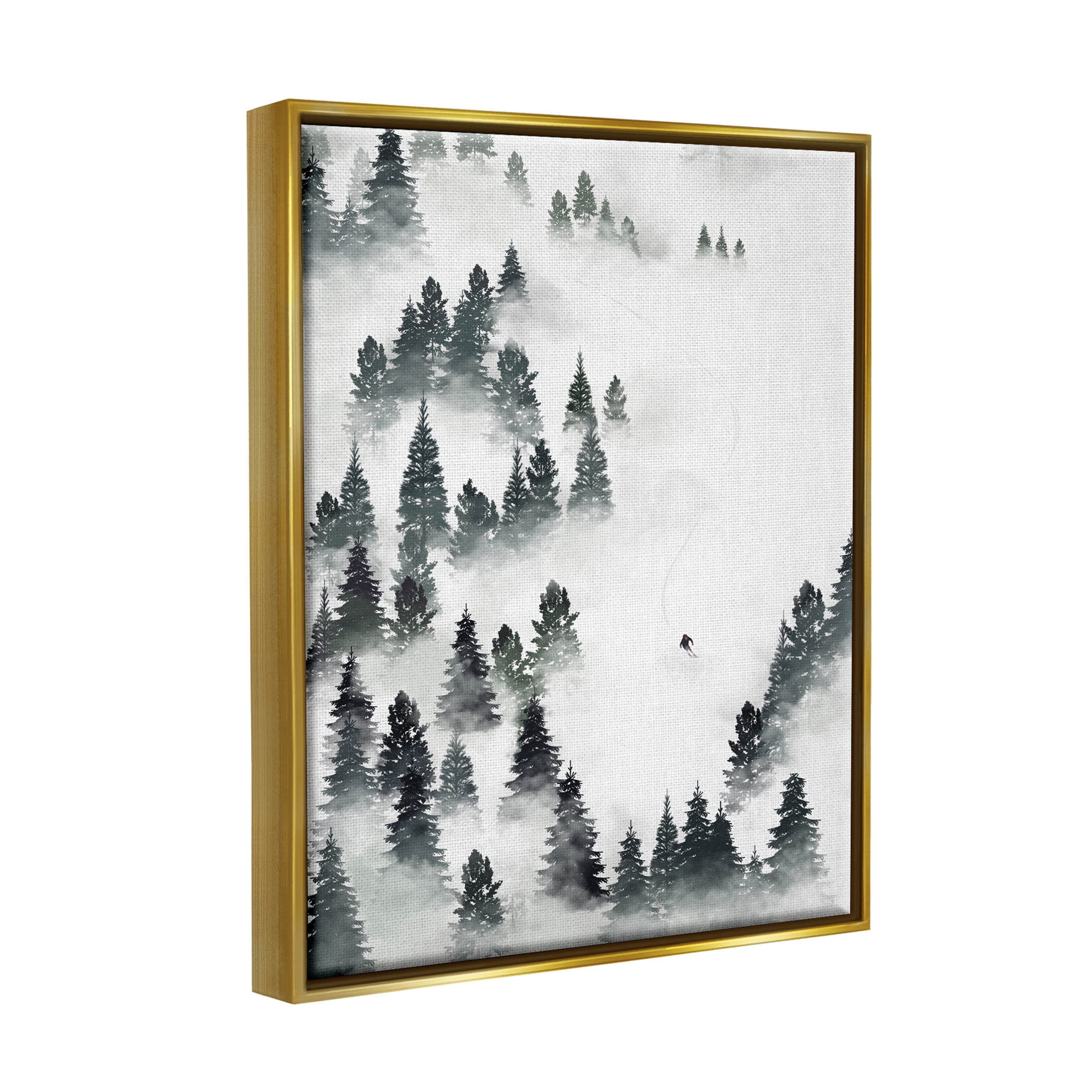 Stupell Industries Winter Ski Slopes Mountain Graphic Art Metallic Gold Floating Framed Canvas Print Wall Art, Design by Ziwei Li