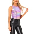 thumbnail image 4 of INSPIRE CHIC Women's Halloween Holographic Shiny Shirt Party Disco Metallic Tank Top for Women XS Light Purple, 4 of 6