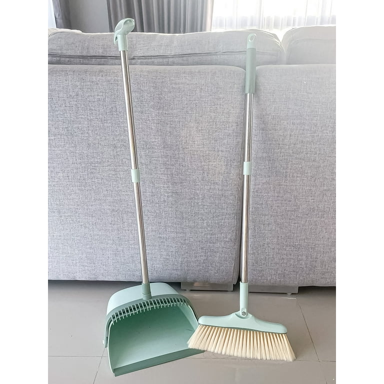 FVSA Broom and Dustpan Set, Indoor or Outdoor Broom and Dust Pan Combo, 53.15" Dust Pan for Adults(Cyan)