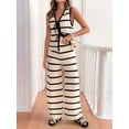 thumbnail image 4 of Womens Front Tie Sleeveless Knit Top and Pants Striped Knit Set Casual Two Piece Outfit Cream White XL, 4 of 8