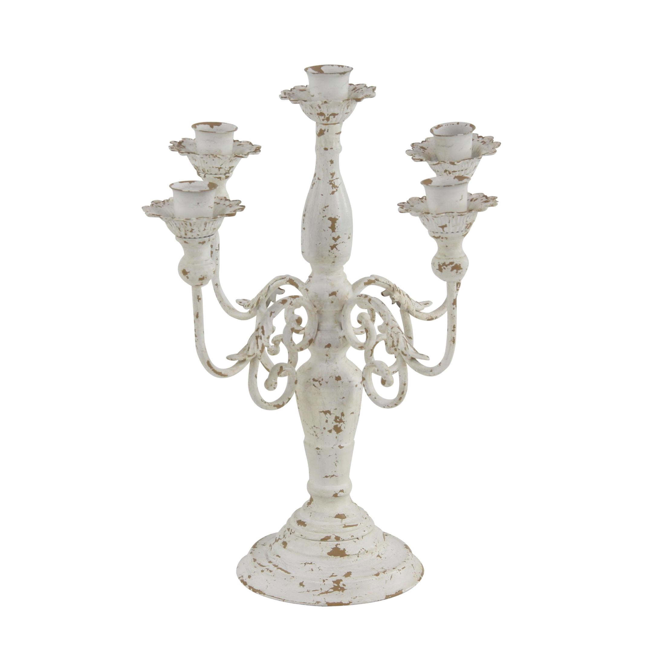 DecMode 5 Holder White Metal Scroll Candelabra