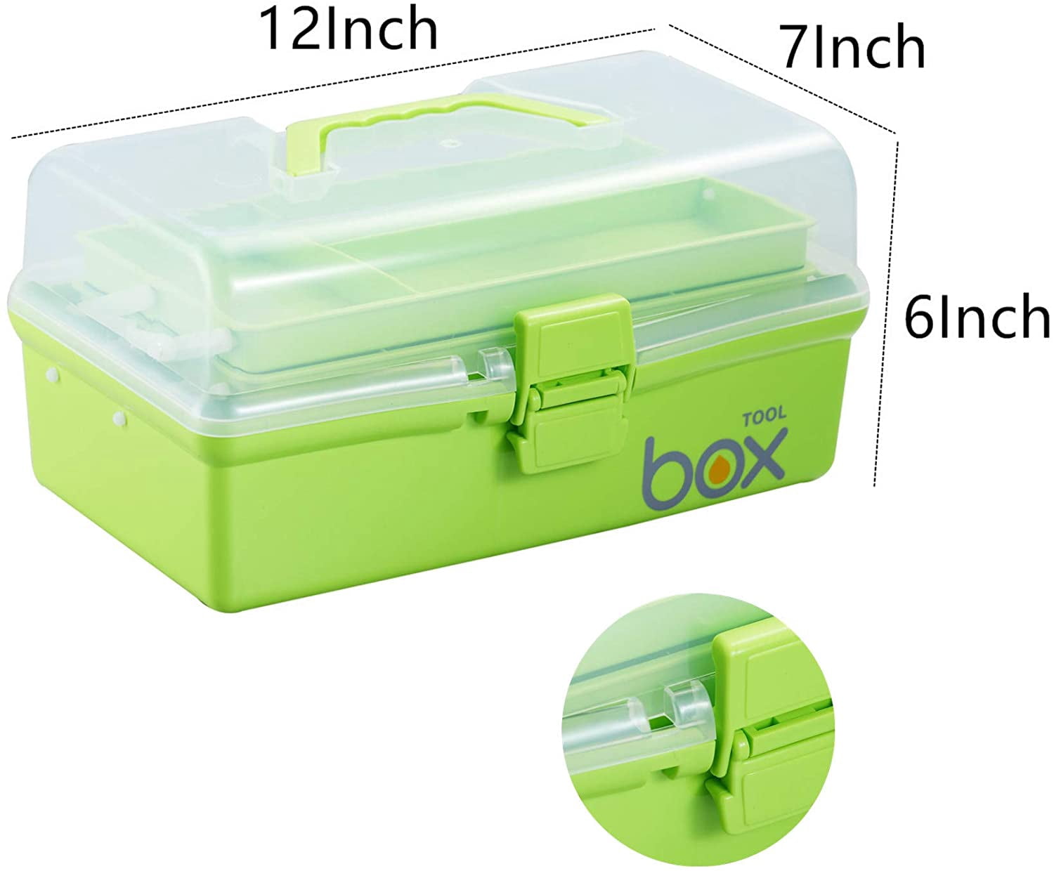 2PCS 12'' Three-Layer Clear Plastic Storage Box/Tool Box, Multipurpose Organizer and Portable Handled Storage Case for Art Craft and Cosmetic (Green)