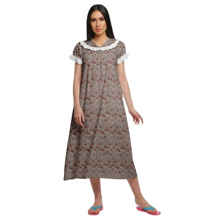 

Moomaya Printed WoMen s Cotton Nightwear Short Sleeve Sleepwear Nightdress