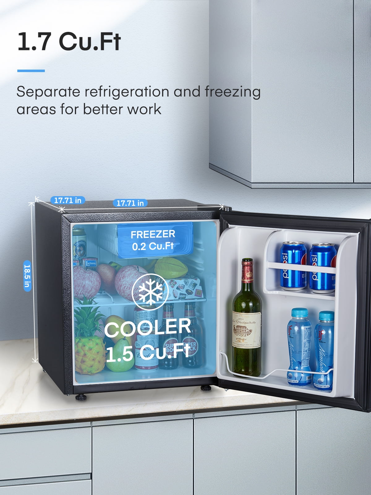 1.6 Cu.ft Fridge with Freezer, Small Fridge for Bedroom , Stainless Steel