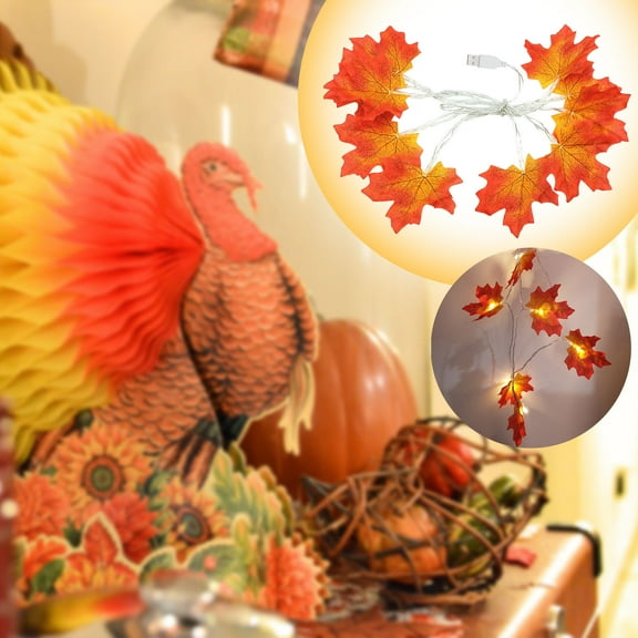Fridja 20 LED Thanksgiving Leaves Maple Leaf Lights String Garden Party Room Ins Decorative Lights Clearance