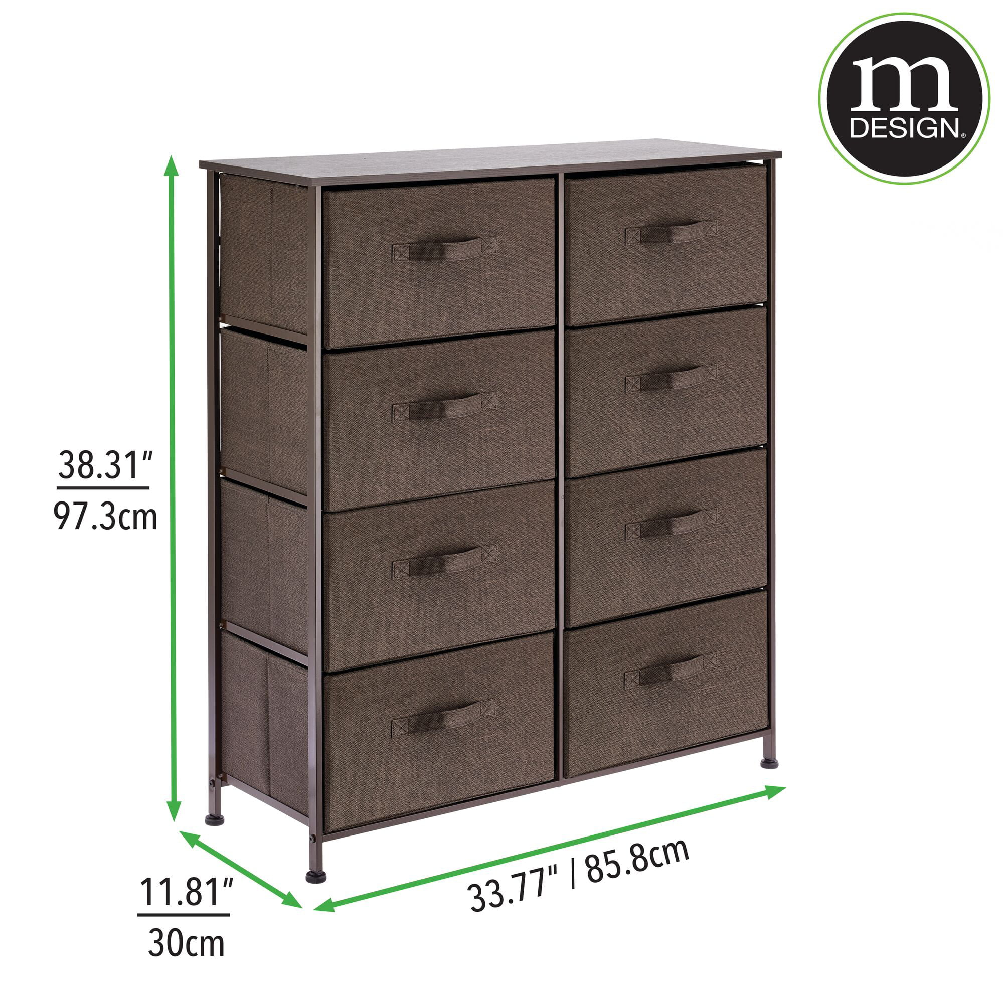 Tall Standing Organizer Tower for Bedroom Espresso Brown Office and Closet mDesign Storage Dresser Furniture Unit Living Room 5 Drawer Removable Fabric Bins 