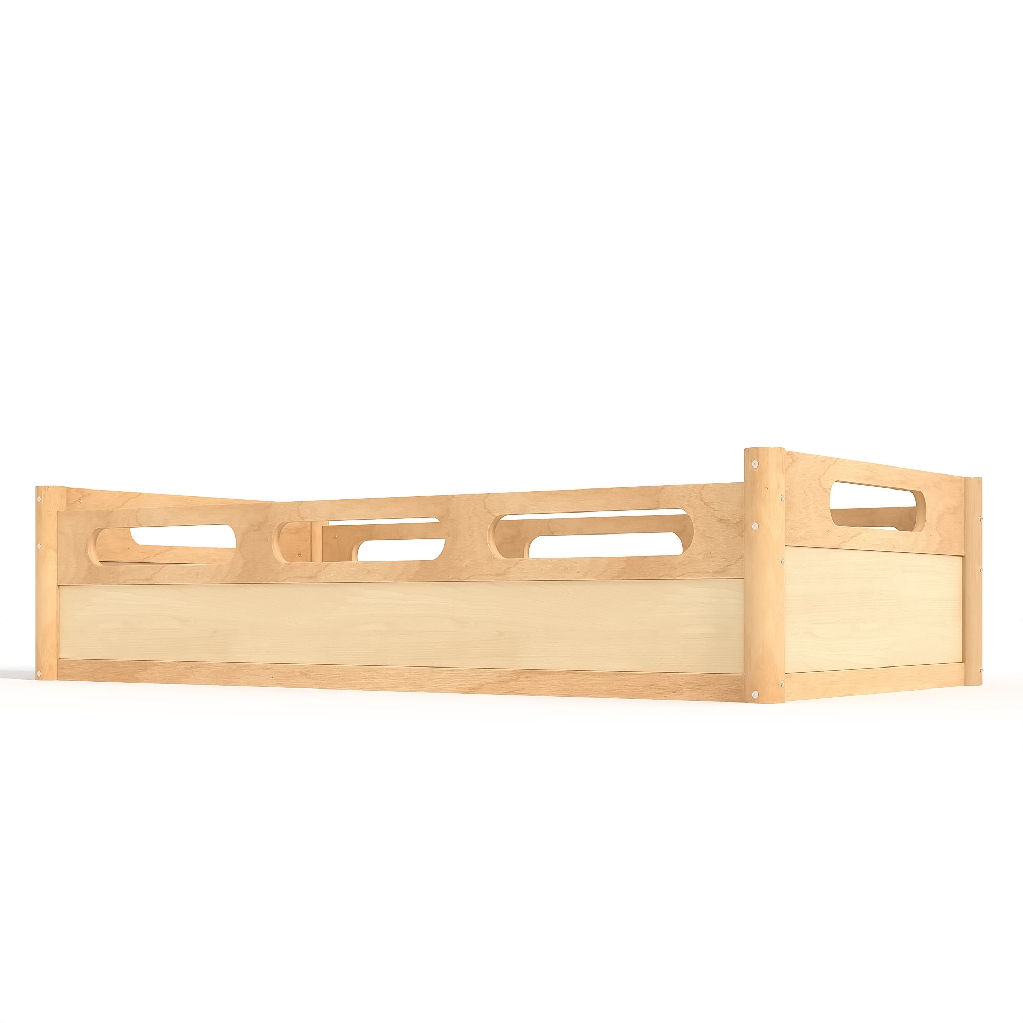 Miniyam Twin Floor Bed with Guardrails, Low Profile Wood Platform Bed Frame for Kids, Natural