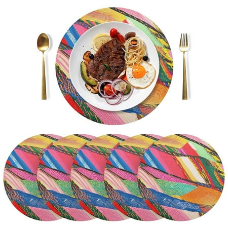 

Round Placemats Plate Mats 15 Inch Non-Slip Heat Resistant Washable PVC Set Table Decoration for Kitchen Dining Painting with Colorful