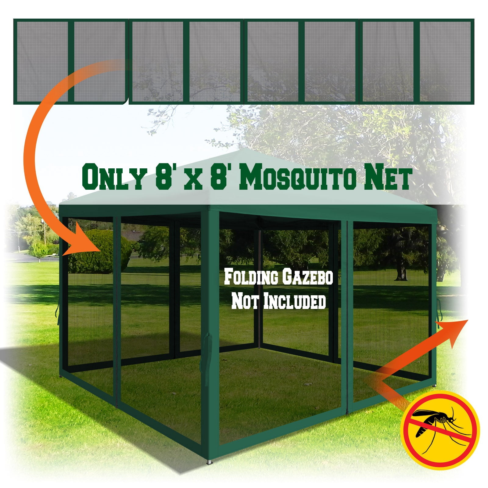 ALUVIERA Canopy Replacement Sidewalls Mosquito Netting Screen Walls for Gazebo Size 8x8 FT, 4 Pack,(8'Wx6'H,Green)