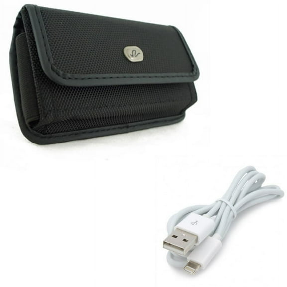 USB Cable w Case Belt Clip for iPhone XS/X - Charger Cord Power Wire Sync Fast Charge, Rugged Holster Canvas Cover Pouch for iPhone XS/X