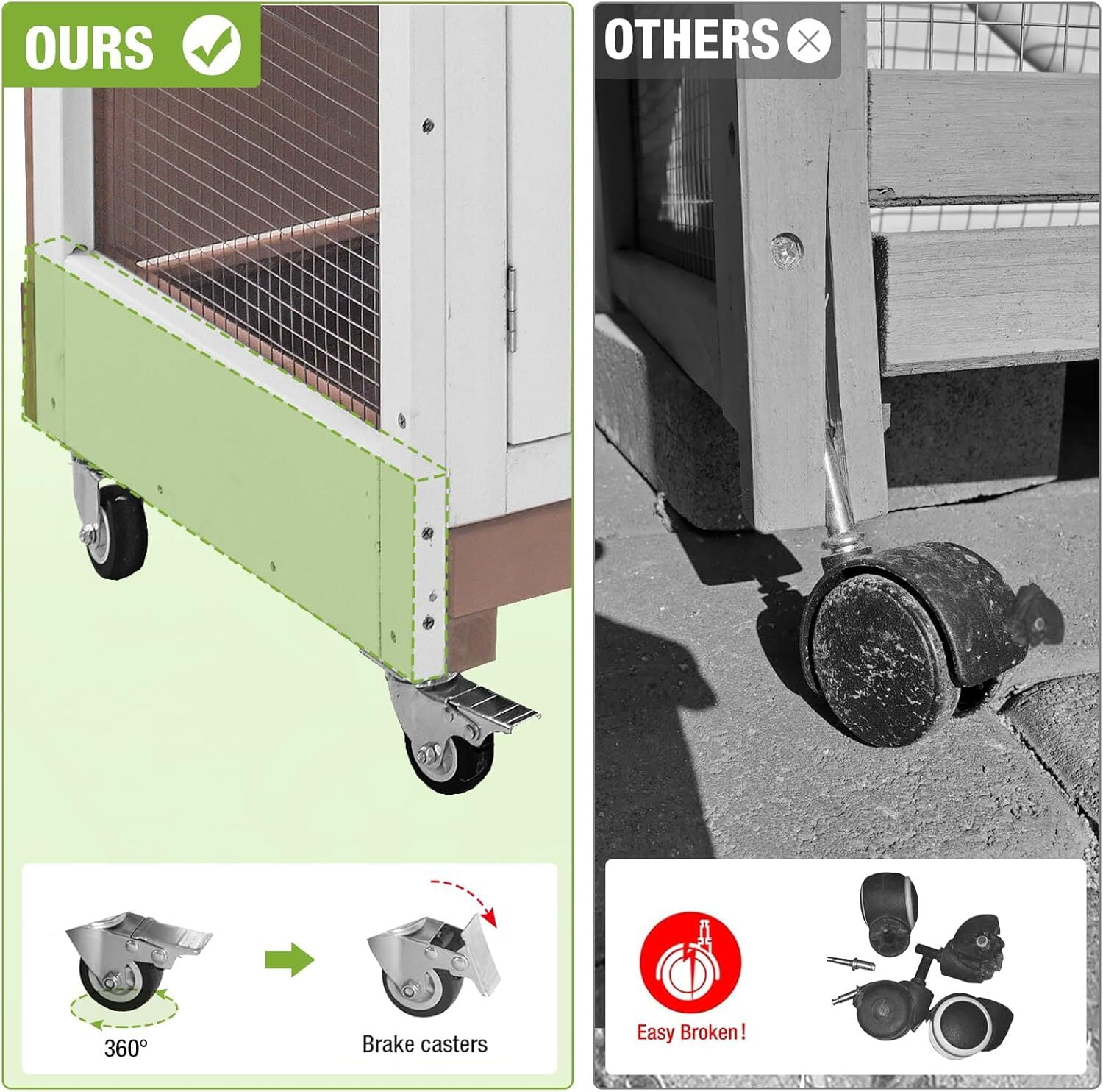 MEDEHOO Rabbit Hutch Indoor Mobile Outdoor Bunny Cage with Openable Middle Door, Two Story Guinea Pig Cage with Wheels, 36"L x 17.7"W x 36.4"H (Brown)