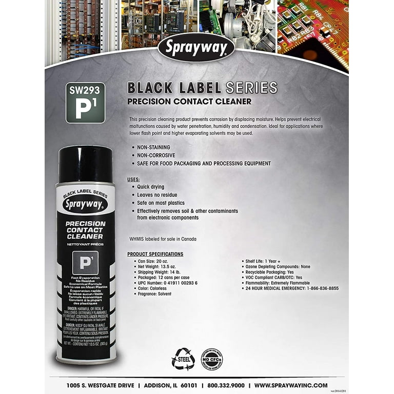 Claire P1 Precision Contact Cleaner - For Electrical Contact, Electronic Equipment - 13.50 fl oz - Non-corrosive, Non-staining, Quick Drying, Residue-free - 1 Each - Black