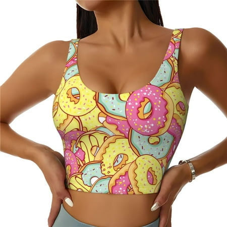 Jgfou Donut and Blue Print Womens Sports Bra - Padded Workout Sports Bras Crop Tank Top