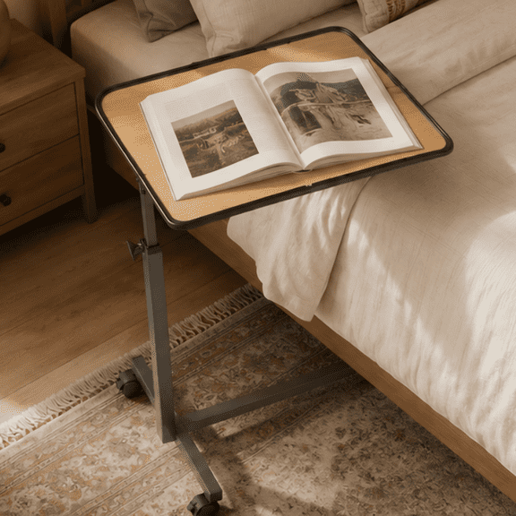 KEKOY Overbed Table, Adjustable Overbed Bedside Table with Wheels, Tilt Table for Medical Home Care and Hospital Use,Smooth Rolling, Stable Support Design