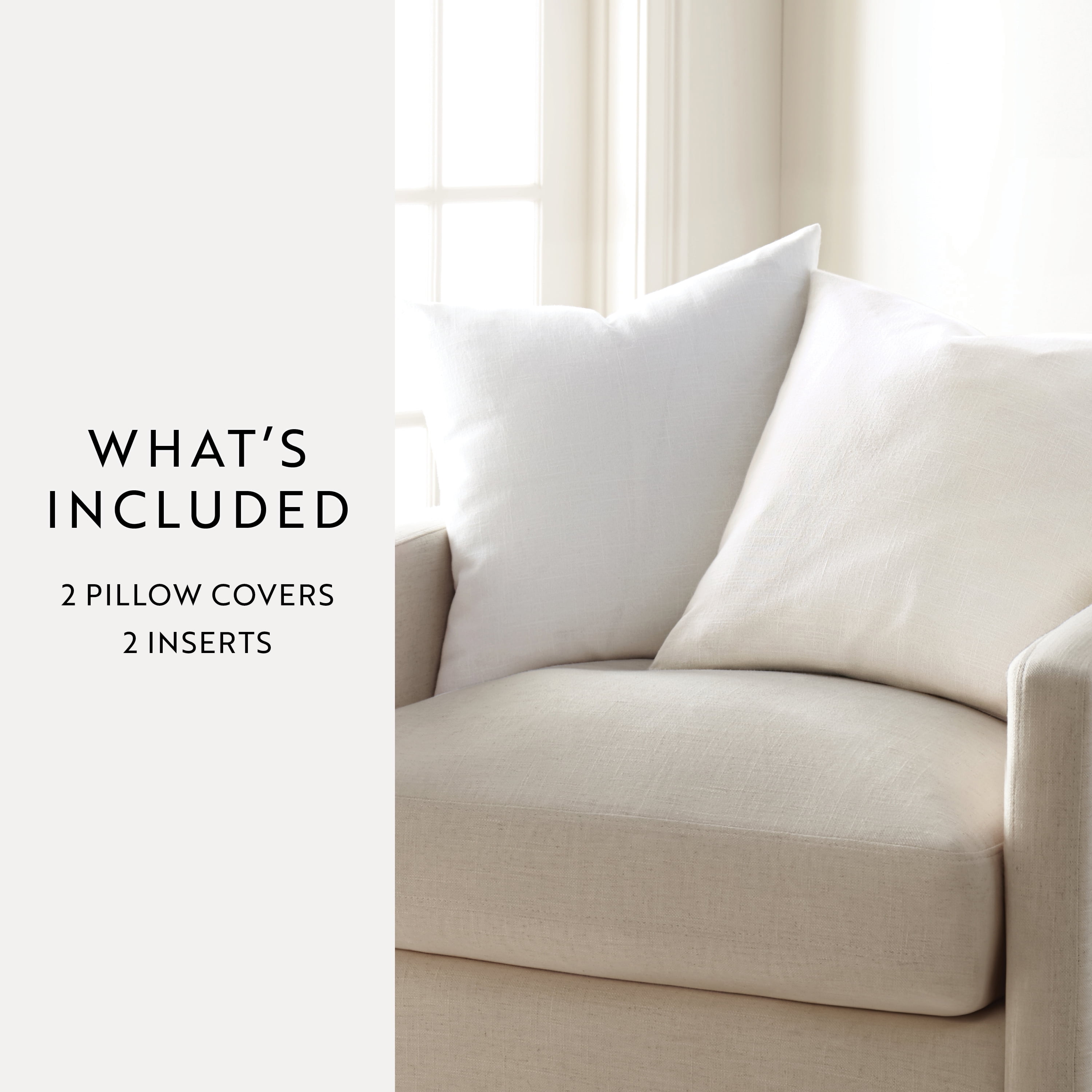 Noble Linens 2-Pack Cotton Slub Decor Throw Pillows Solids Natural & White