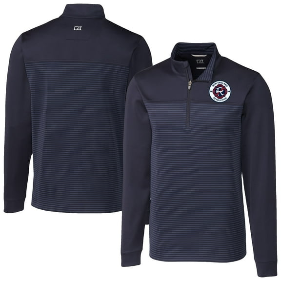Men's-Cutter & Buck  Navy New England Revolution Big & Tall Traverse Stretch Eco Stripe Quarter-Zip Pullover